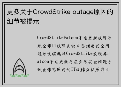更多关于CrowdStrike outage原因的细节被揭示 