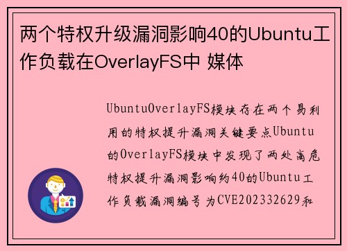 两个特权升级漏洞影响40的Ubuntu工作负载在OverlayFS中 媒体