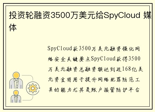 投资轮融资3500万美元给SpyCloud 媒体