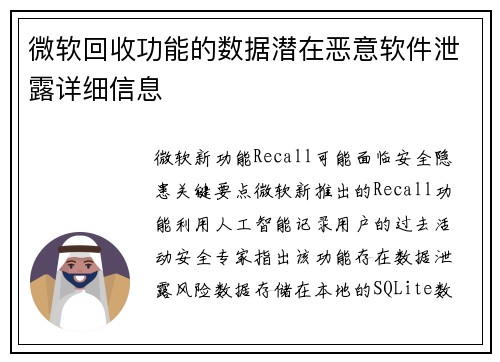 微软回收功能的数据潜在恶意软件泄露详细信息 