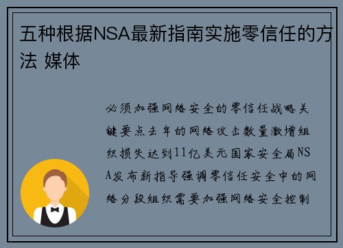 五种根据NSA最新指南实施零信任的方法 媒体