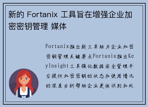 新的 Fortanix 工具旨在增强企业加密密钥管理 媒体